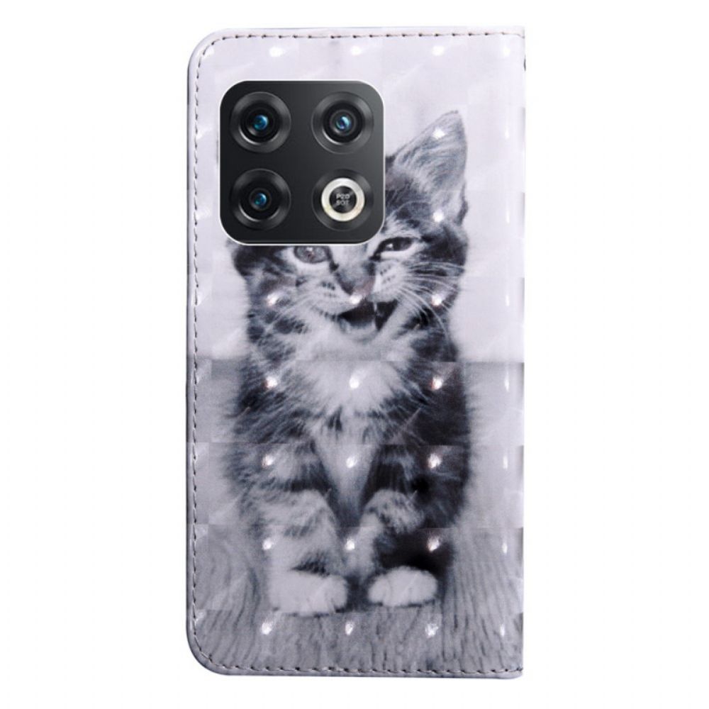 Flip Case voor OnePlus 10 Pro 5G Met Ketting Thong Kitten