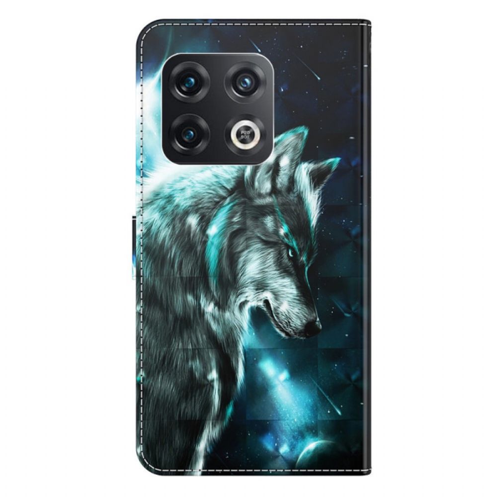 Folio-hoesje voor OnePlus 10 Pro 5G Met Ketting Gebonden Wolf