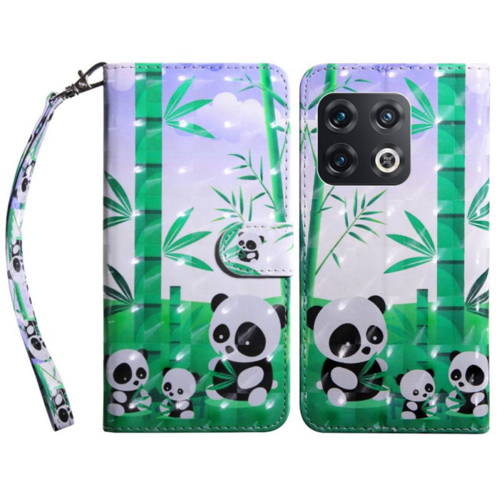 Folio-hoesje voor OnePlus 10 Pro 5G Met Ketting Thong Panda's