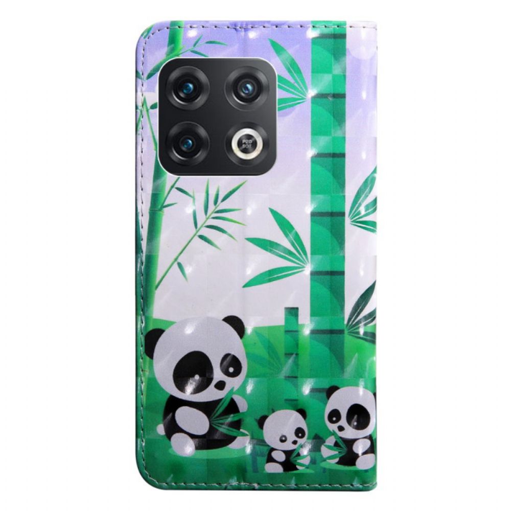 Folio-hoesje voor OnePlus 10 Pro 5G Met Ketting Thong Panda's