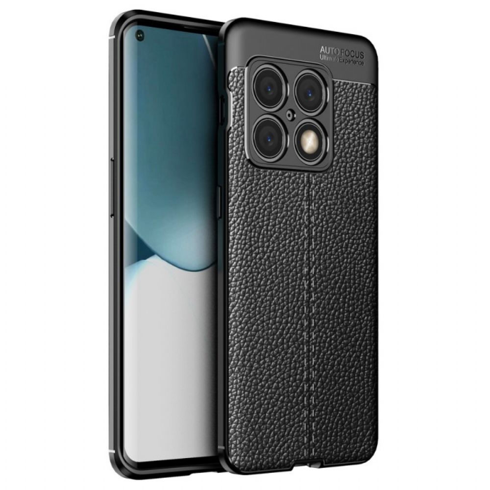 Hoesje voor OnePlus 10 Pro 5G Dubbele Lijn Litchi Leder Effect