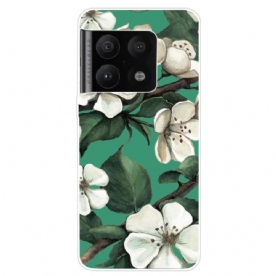 Hoesje voor OnePlus 10 Pro 5G Geschilderde Witte Bloemen