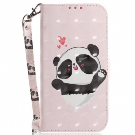 Leren Hoesje voor OnePlus 10 Pro 5G Met Ketting Kleine Panda Met Riem