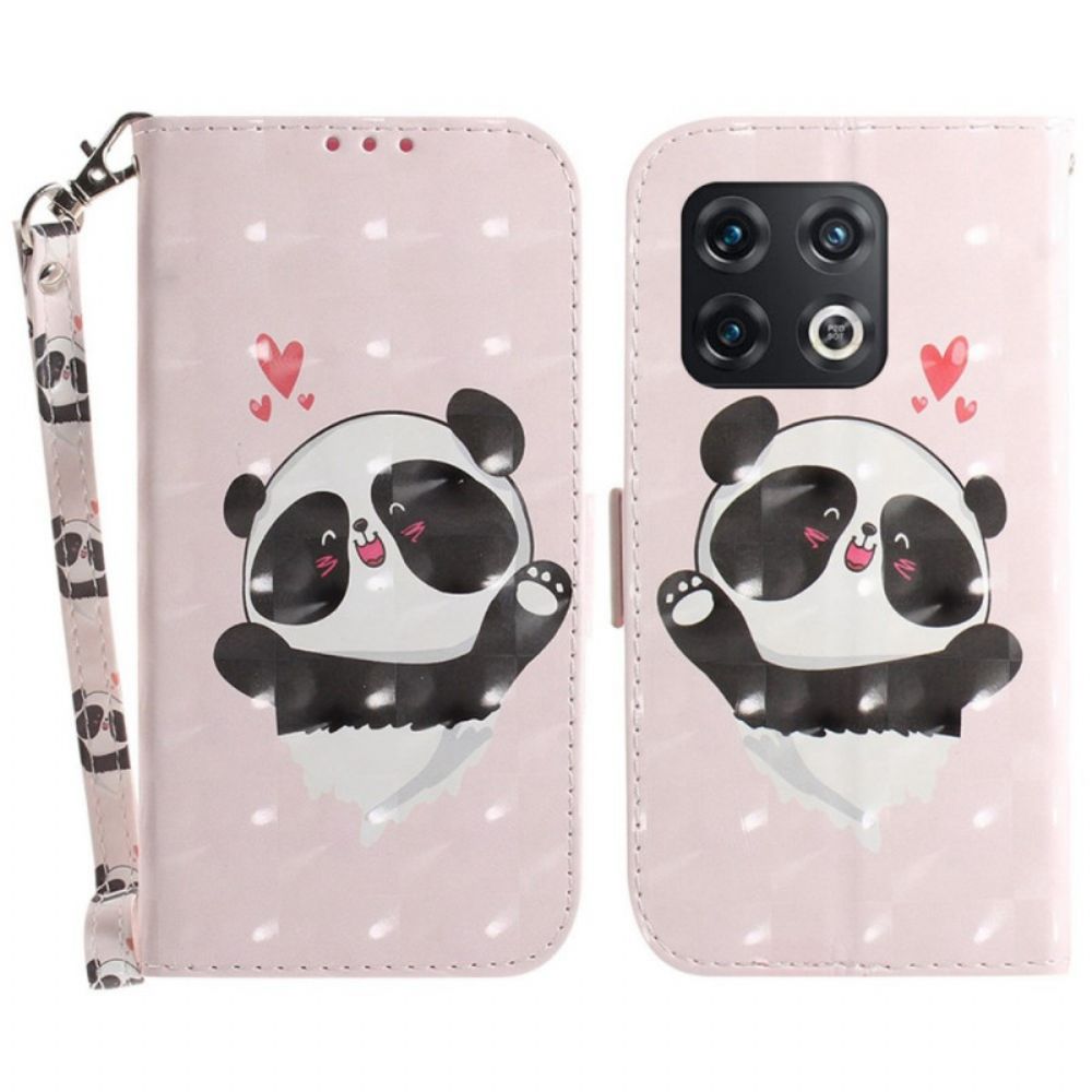 Leren Hoesje voor OnePlus 10 Pro 5G Met Ketting Kleine Panda Met Riem