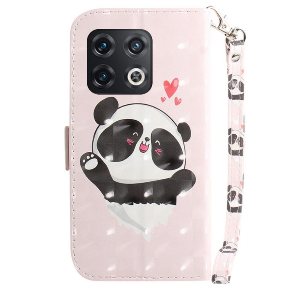 Leren Hoesje voor OnePlus 10 Pro 5G Met Ketting Kleine Panda Met Riem