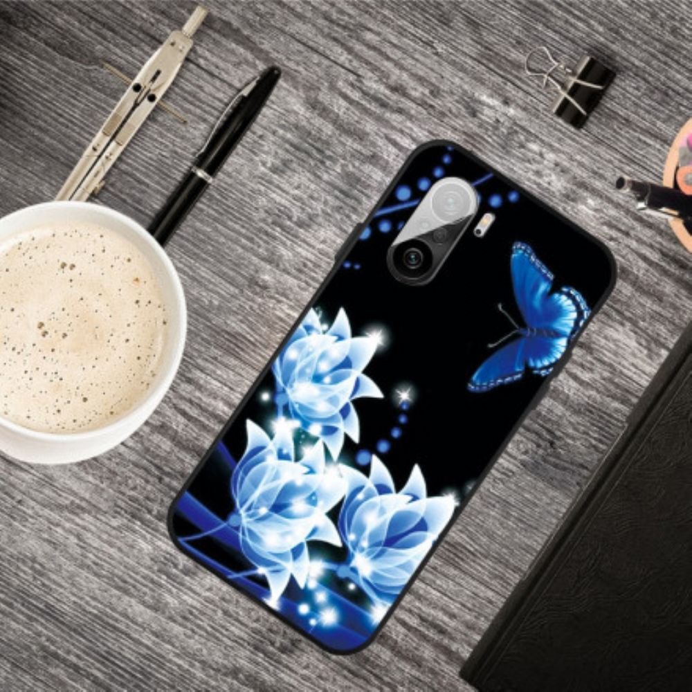 Hoesje voor Xiaomi Mi 11i 5G / Poco F3 Vlinder En Blauwe Bloemen