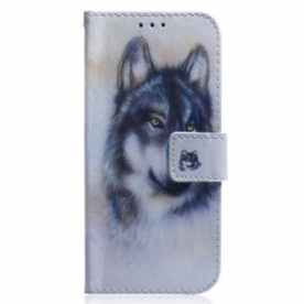 Folio-hoesje voor Poco X5 5G Met Ketting Strappy Aquarel Wolf