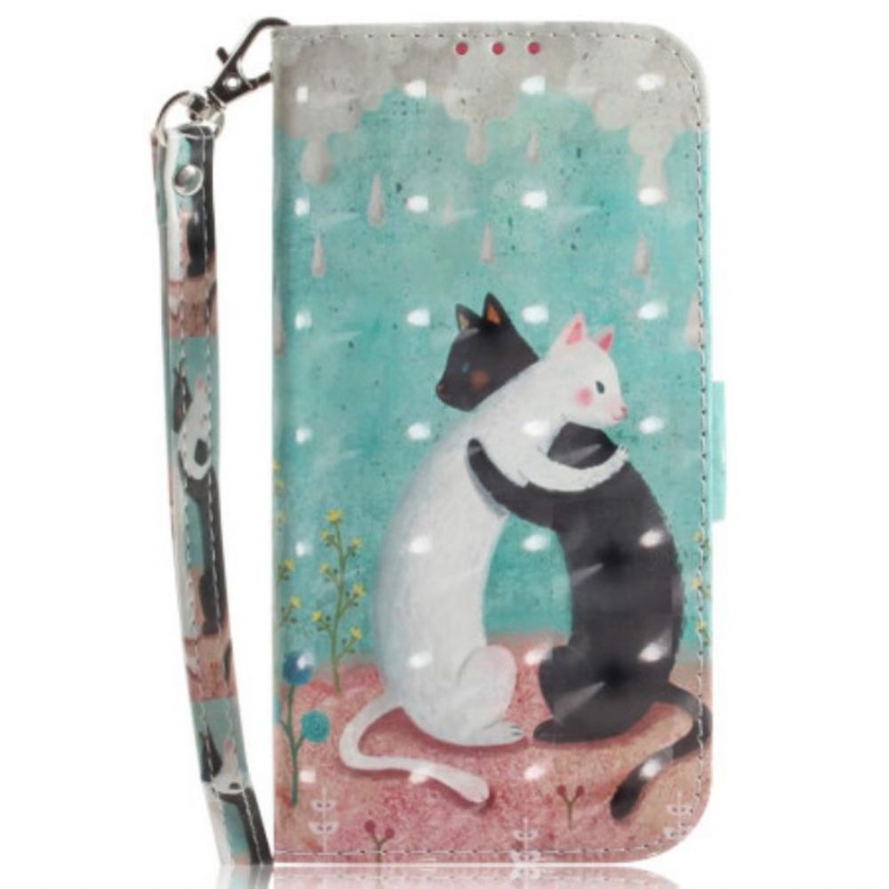 Folio-hoesje voor Poco X5 5G Met Ketting Witte Kat Zwarte Kat Met Riem