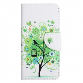 Leren Hoesje voor Poco X5 5G Met Ketting Groene Gebladerte Riem Boom