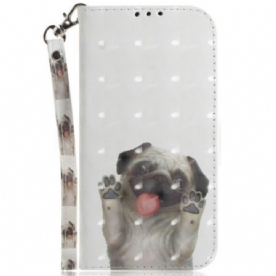 Leren Hoesje voor Poco X5 5G Met Ketting String Mopshond