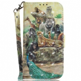 Leren Hoesje voor Poco X5 5G Met Ketting String Safari Dieren