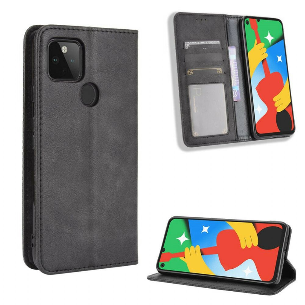 Bescherming Hoesje voor Google Pixel 4A 5G Folio-hoesje Vintage Gestileerd Leereffect