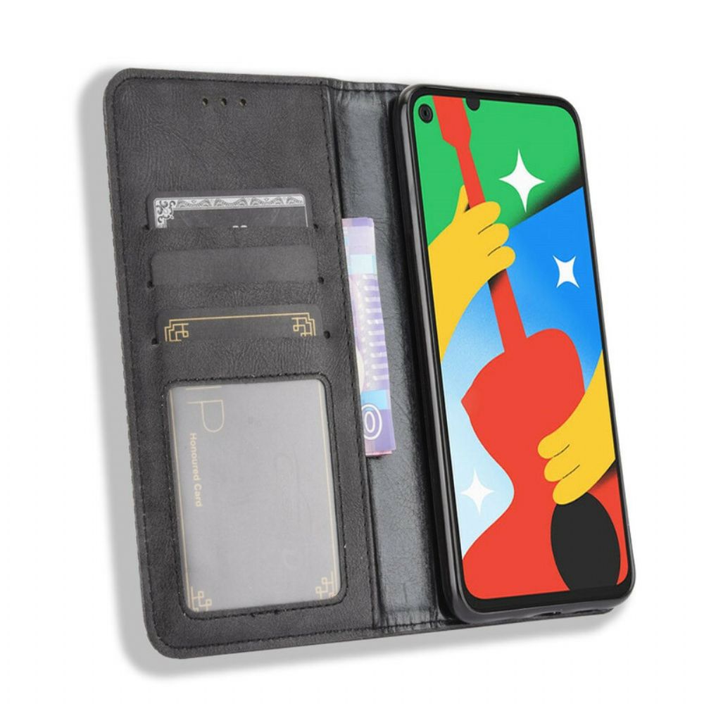 Bescherming Hoesje voor Google Pixel 4A 5G Folio-hoesje Vintage Gestileerd Leereffect