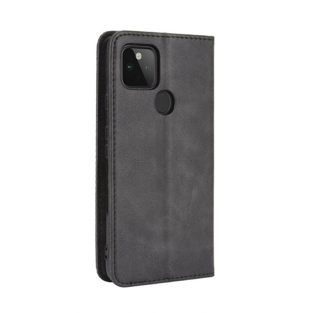 Bescherming Hoesje voor Google Pixel 4A 5G Folio-hoesje Vintage Gestileerd Leereffect