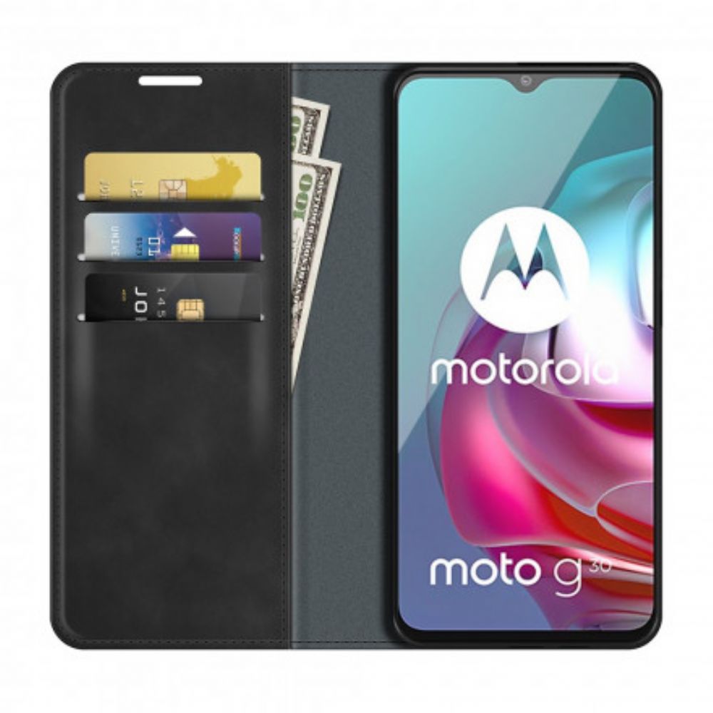 Bescherming Hoesje voor Moto G10 / G30 Folio-hoesje Zijdezacht Leereffect