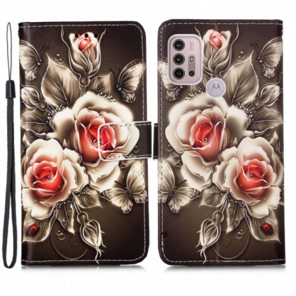 Folio-hoesje voor Moto G10 / G30 Gouden Rozen