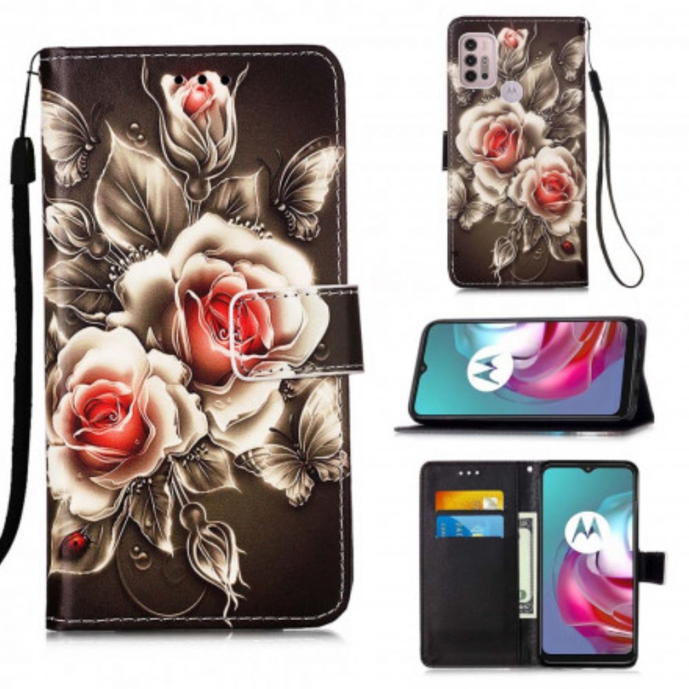 Folio-hoesje voor Moto G10 / G30 Gouden Rozen