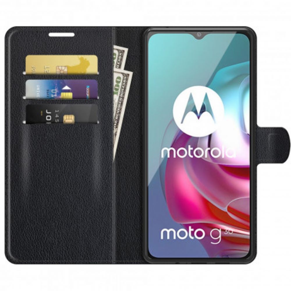 Folio-hoesje voor Moto G10 / G30 Klassiek Lychee-effect