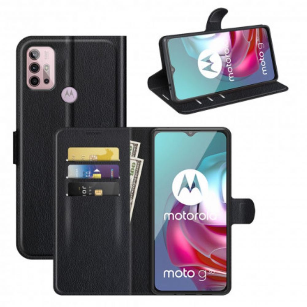 Folio-hoesje voor Moto G10 / G30 Klassiek Lychee-effect