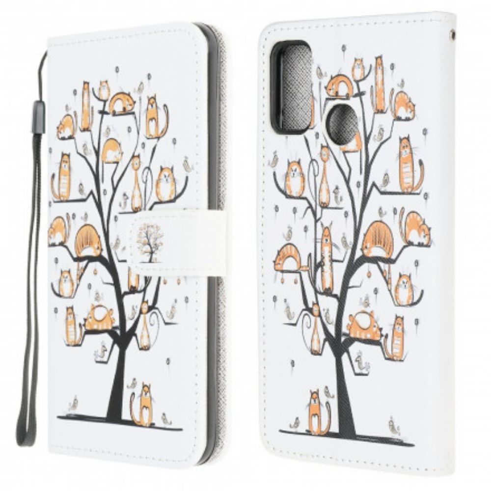 Folio-hoesje voor Moto G10 / G30 Met Ketting Funky Katten Met Riem