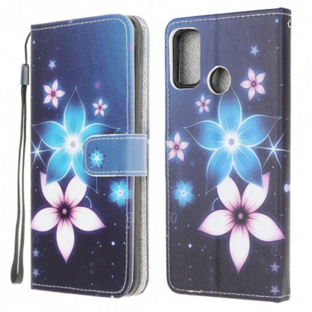 Folio-hoesje voor Moto G10 / G30 Met Ketting Maanband Bloemen