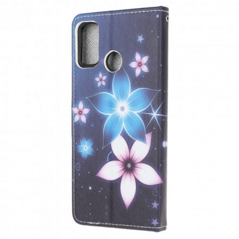 Folio-hoesje voor Moto G10 / G30 Met Ketting Maanband Bloemen