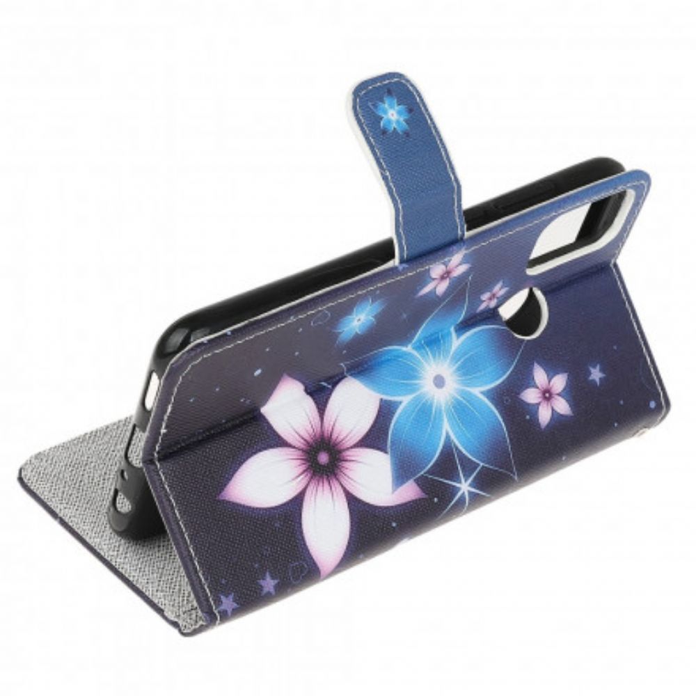 Folio-hoesje voor Moto G10 / G30 Met Ketting Maanband Bloemen