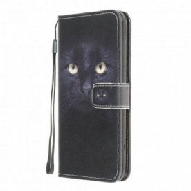 Folio-hoesje voor Moto G10 / G30 Met Ketting Thong Black Cat Eyes