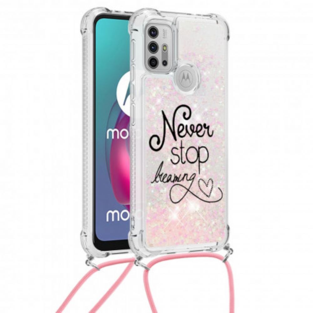 Hoesje voor Moto G10 / G30 Met Koord Stop Nooit Met Glitterkoord