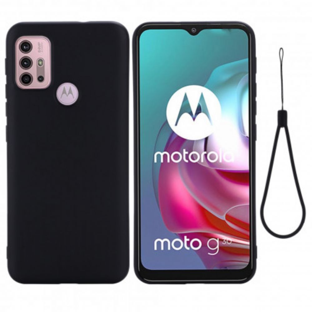 Hoesje voor Moto G10 / G30 Vloeibare Siliconen Met Koord