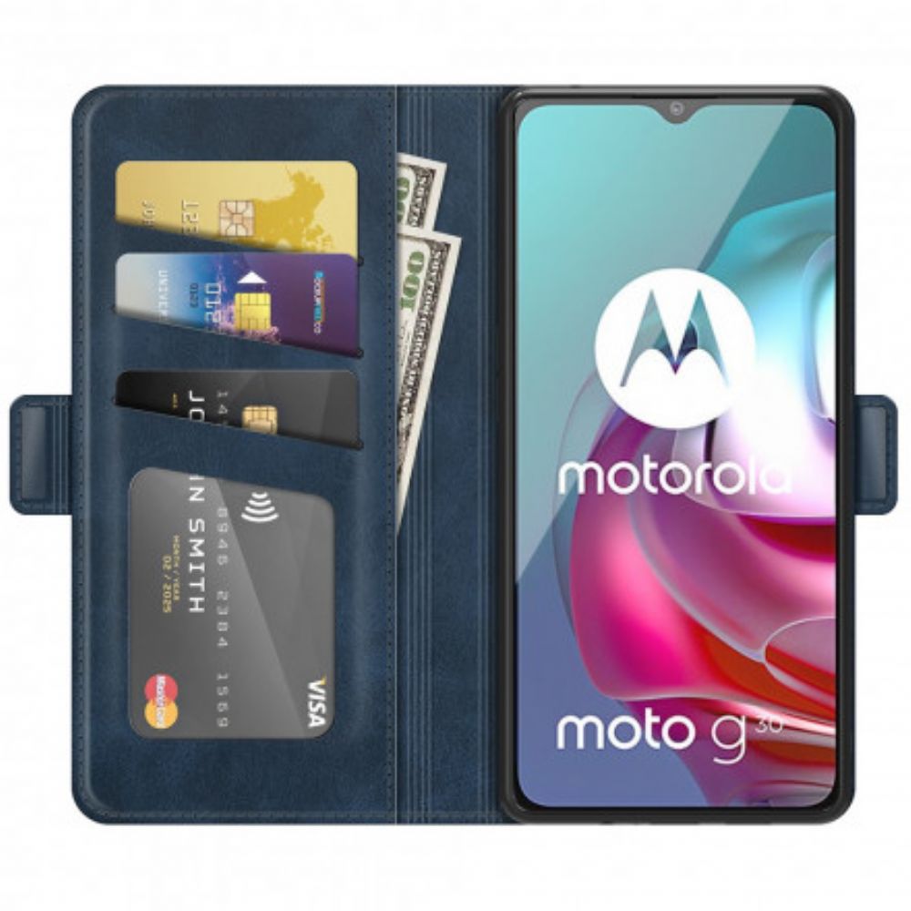 Leren Hoesje voor Moto G10 / G30 Folio-hoesje Dubbele Klep