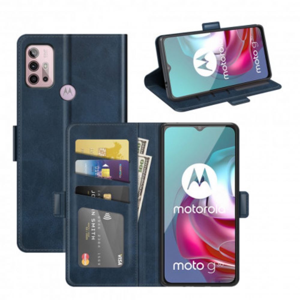 Leren Hoesje voor Moto G10 / G30 Folio-hoesje Dubbele Klep