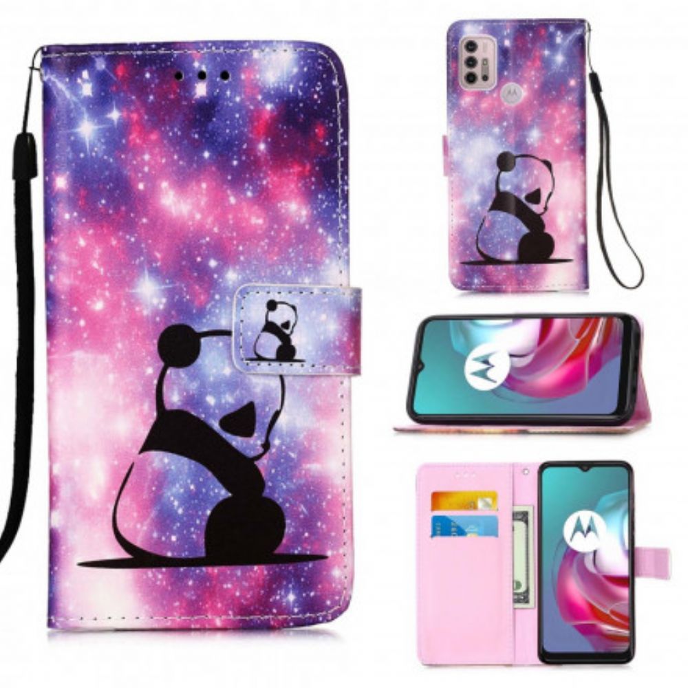 Leren Hoesje voor Moto G10 / G30 Panda Galaxy