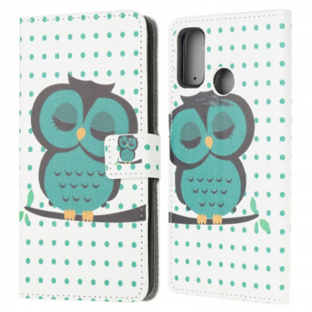 Leren Hoesje voor Moto G10 / G30 Slapende Uil