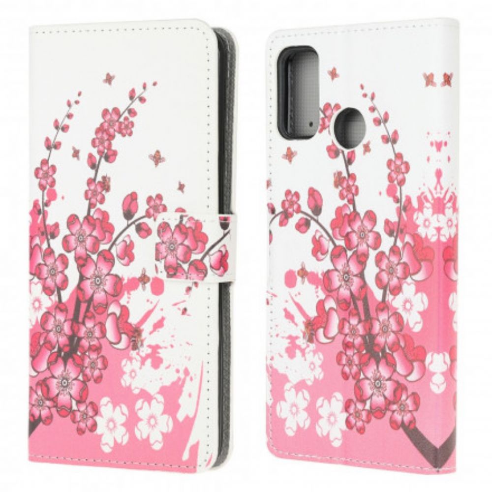 Leren Hoesje voor Moto G10 / G30 Tropische Bloemen