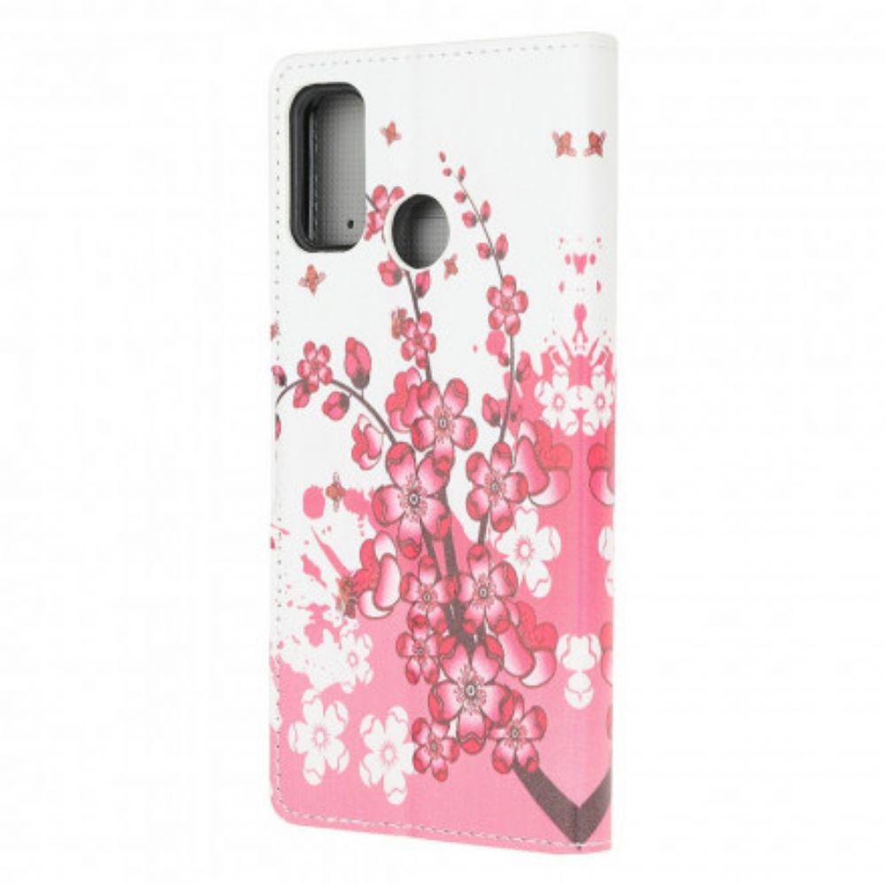 Leren Hoesje voor Moto G10 / G30 Tropische Bloemen