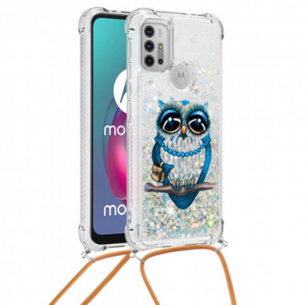 Telefoonhoesje voor Moto G10 / G30 Met Koord Miss Uil Pailletten Trekkoord