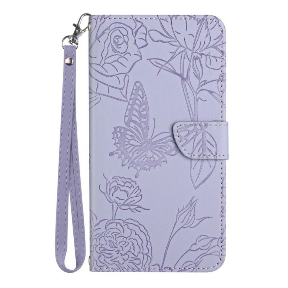 Leren Hoesje voor Xiaomi 13 Lite Vlinders En Lanyard