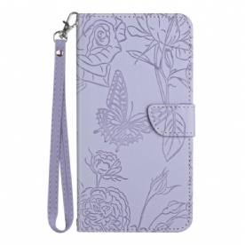 Leren Hoesje voor Xiaomi 13 Lite Vlinders En Lanyard