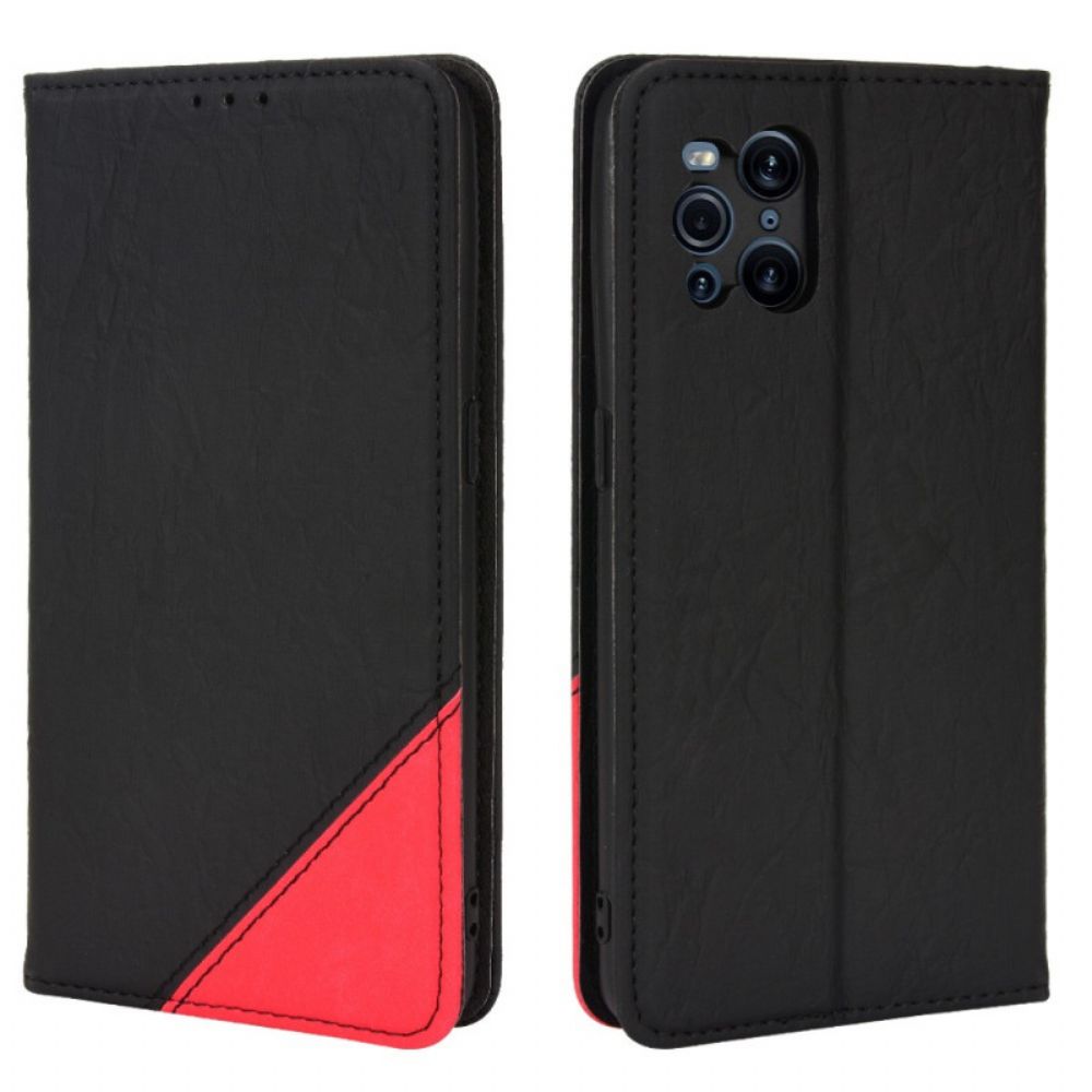 Bescherming Hoesje voor Oppo Find X3 / X3 Pro Folio-hoesje Slant Bicolor Imitatieleer