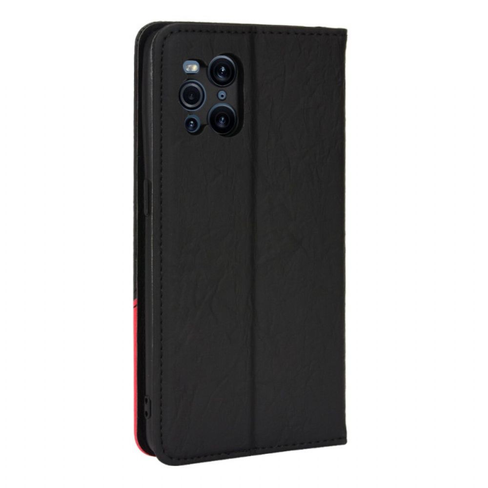 Bescherming Hoesje voor Oppo Find X3 / X3 Pro Folio-hoesje Slant Bicolor Imitatieleer