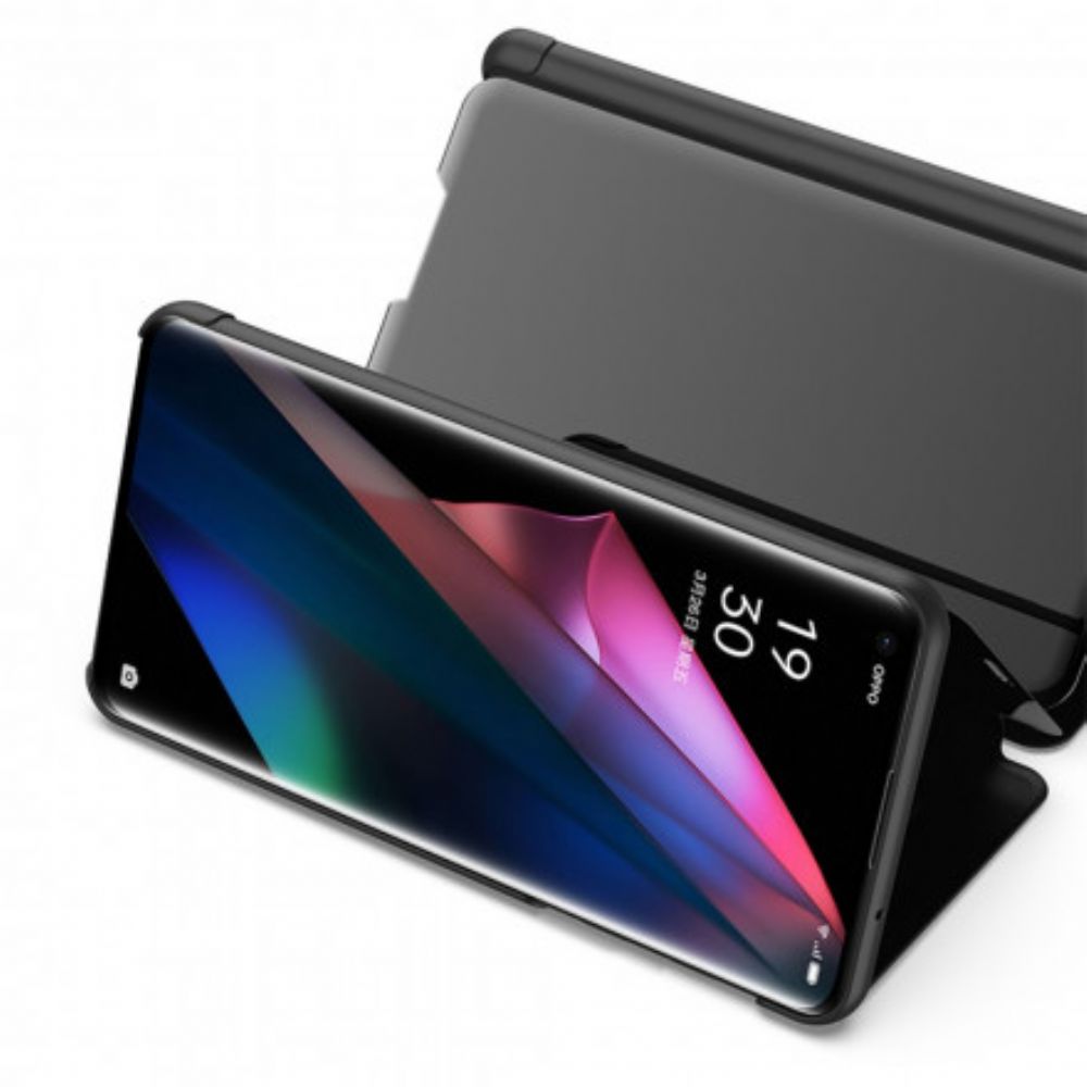 Bescherming Hoesje voor Oppo Find X3 / X3 Pro Spiegel En Kunstleer