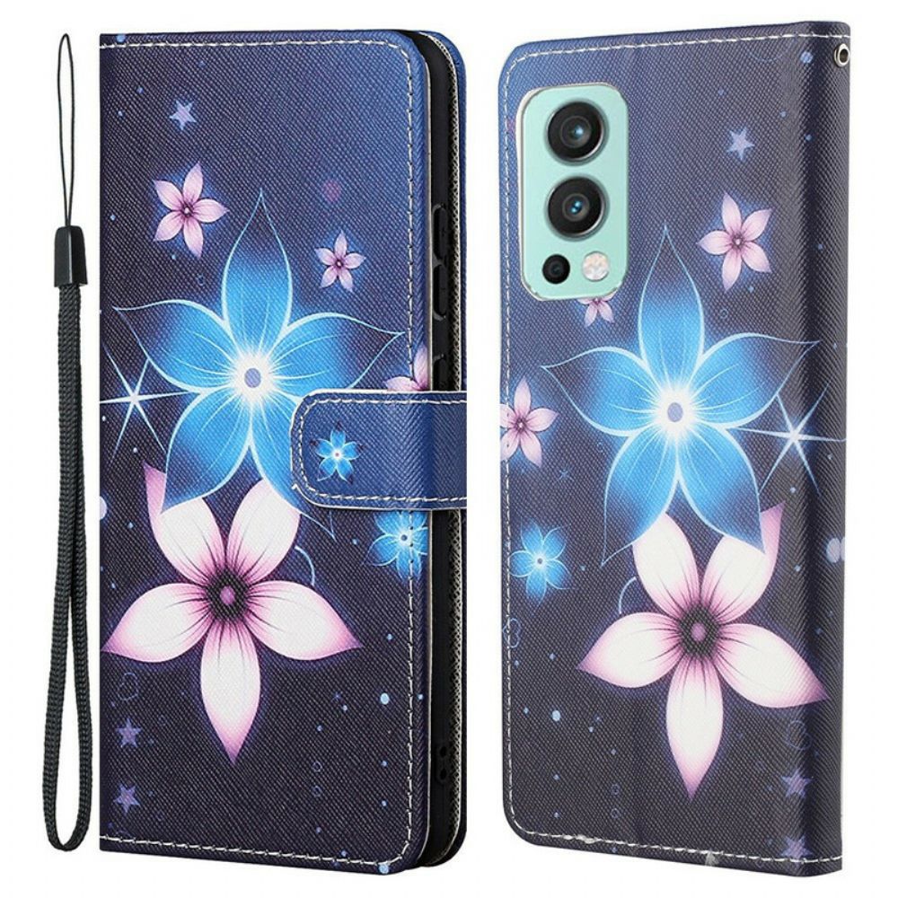 Folio-hoesje voor OnePlus Nord 2 5G Met Ketting Maanband Bloemen