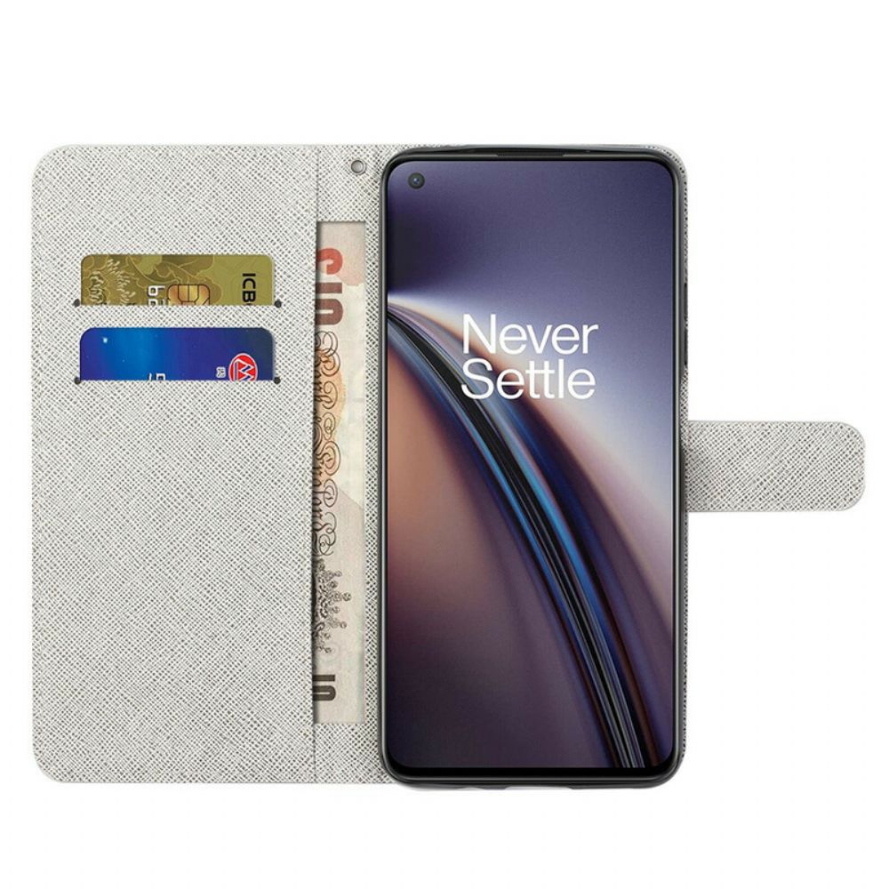 Folio-hoesje voor OnePlus Nord 2 5G Met Ketting Maanband Bloemen