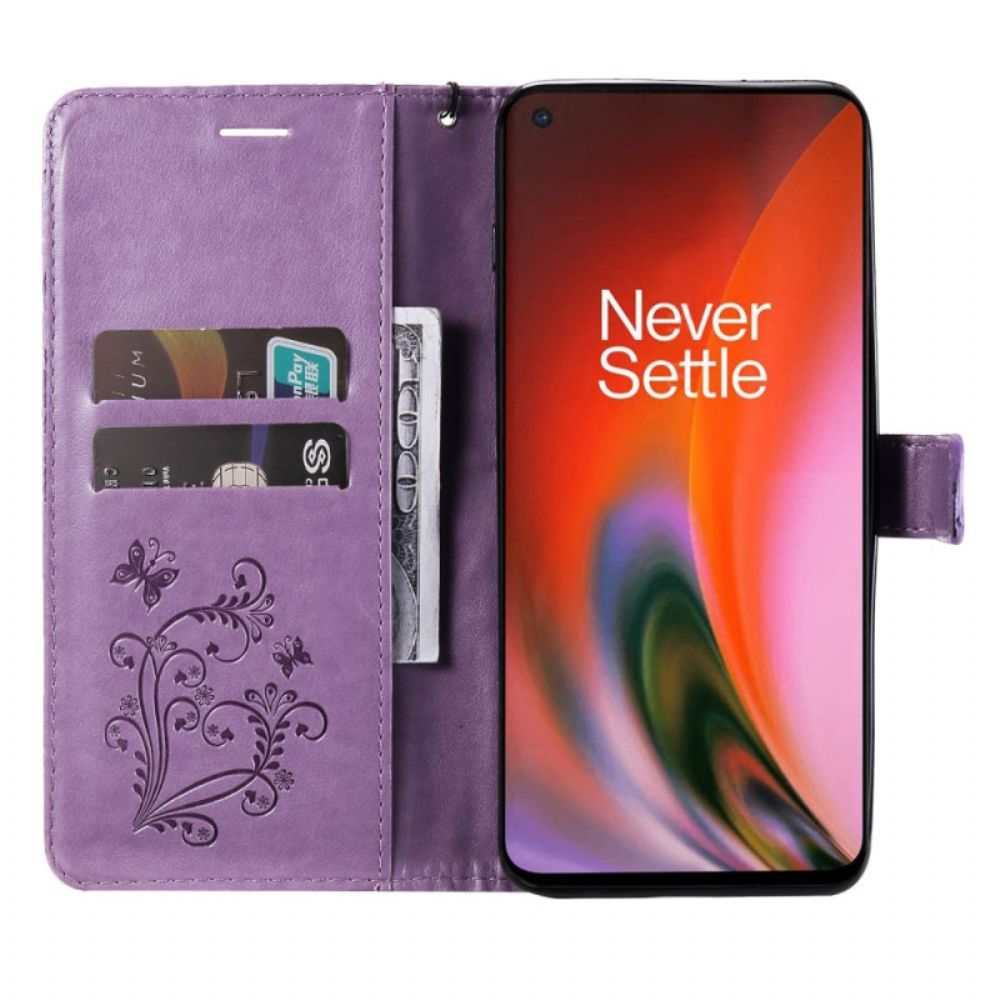 Folio-hoesje voor OnePlus Nord 2 5G Met Ketting Reusachtige Vlinders Met Bandjes