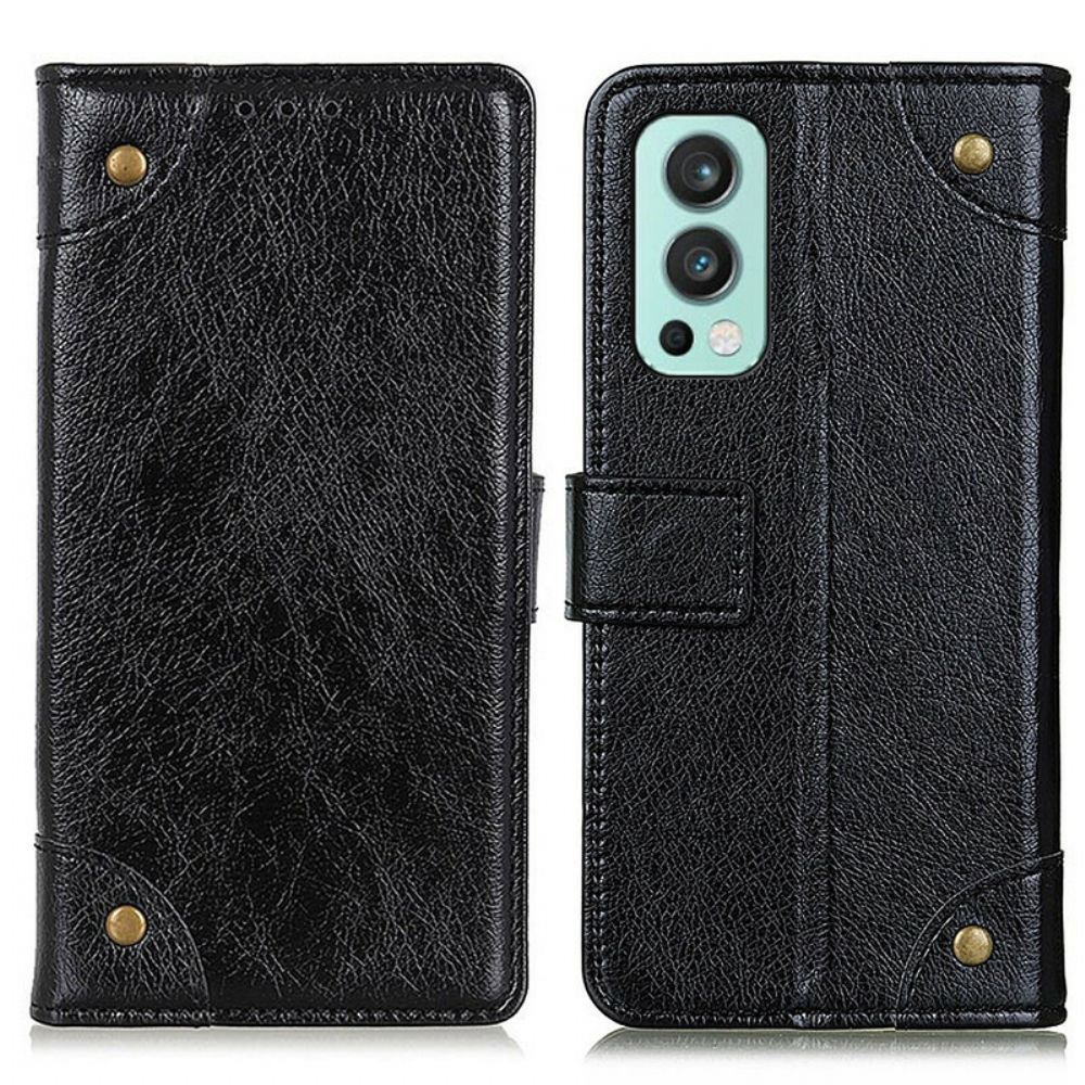 Folio-hoesje voor OnePlus Nord 2 5G Vintage Klinknagels Nappaleer Stijl