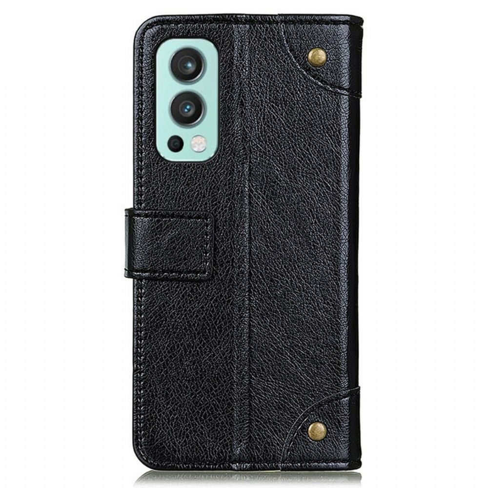 Folio-hoesje voor OnePlus Nord 2 5G Vintage Klinknagels Nappaleer Stijl