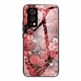 Hoesje voor OnePlus Nord 2 5G Gehard Glas Roze Bloemen