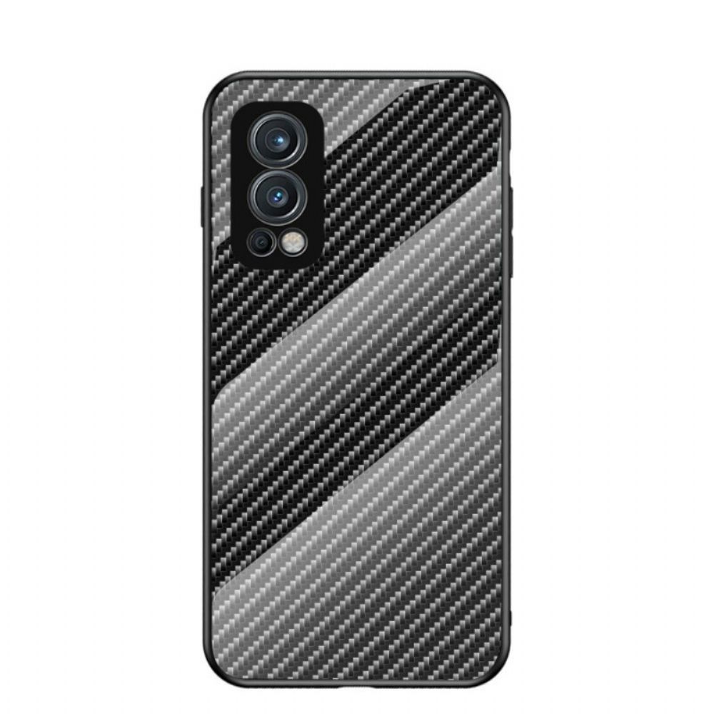 Hoesje voor OnePlus Nord 2 5G Koolstofvezel Gehard Glas