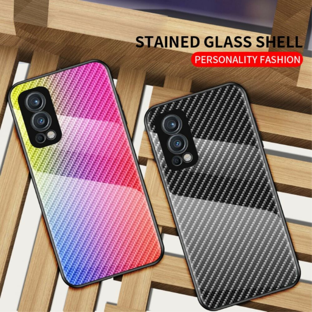 Hoesje voor OnePlus Nord 2 5G Koolstofvezel Gehard Glas